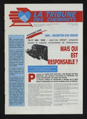 La Tribune des cheminots [actifs], supplément au n° 656, Juin 1988