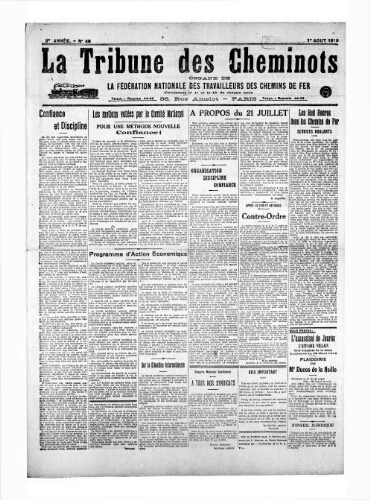 La Tribune des cheminots, n° 48, 1er août 1919