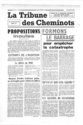 La Tribune des cheminots, [sans numérotation], 9 janvier 1950