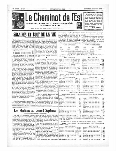 Le Cheminot de l'Est, n° 17, Novembre 1930 - Décembre 1930