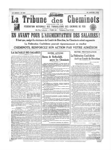 La Tribune des cheminots [confédérés], n° 300, 15 janvier 1928