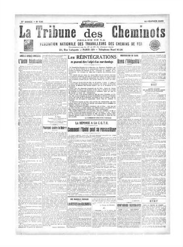 La Tribune des cheminots [confédérés], n° 136, 10 février 1923