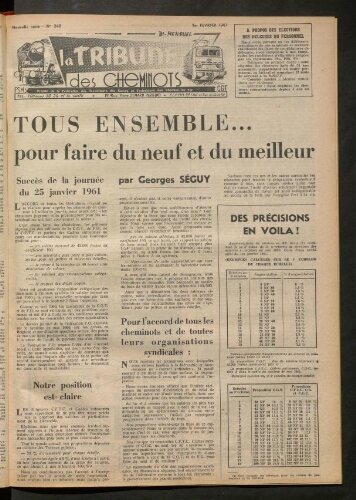 La Tribune des cheminots, n° 240, 1er février 1961