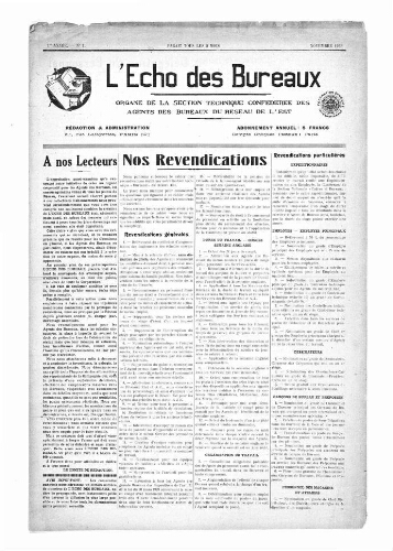 L'Echo des bureaux, n° 1, Novembre 1933