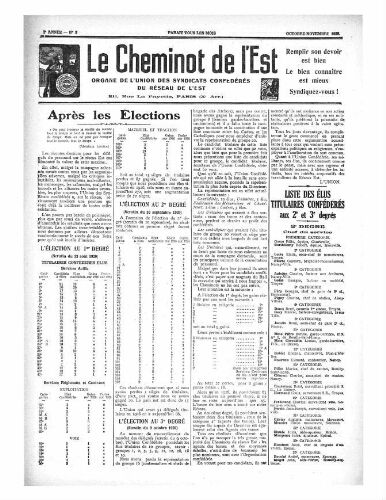 Le Cheminot de l'Est, n° 9, Octobre 1929 - Novembre 1929
