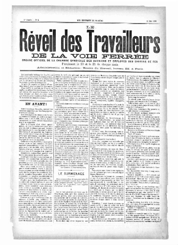 Le Réveil des travailleurs de la voie ferrée, n° 4, 10 mai 1892