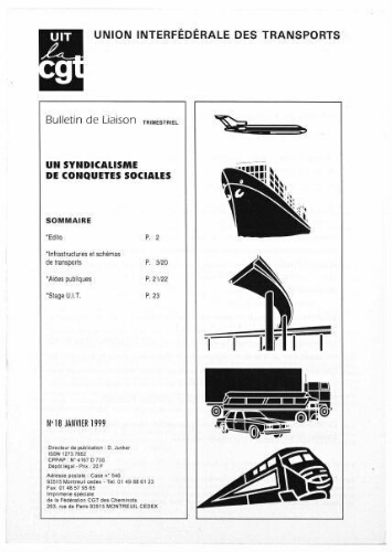 Bulletin de liaison de l'Union Interfédérale des Transports, n° 18, Janvier 1999