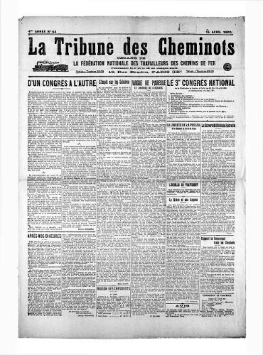 La Tribune des cheminots, n° 64, 15 avril 1920