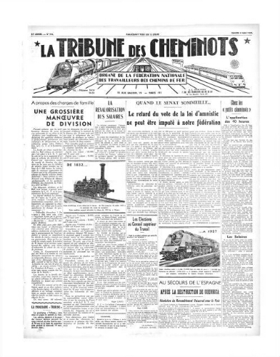 La Tribune des cheminots [édition 1 Vie des réseaux/régions], n° 533, 08 mai 1937