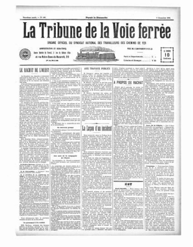 La Tribune de la voie ferrée, n° 436, 9 décembre 1906