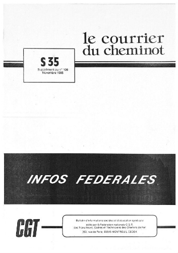 Le Courrier du cheminot, supplément n° 35 au n° 108, édition cadres et maîtrises, Novembre 1985
