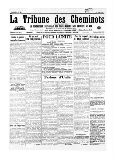 La Tribune des cheminots [unitaires], n° 188, 1er août 1925
