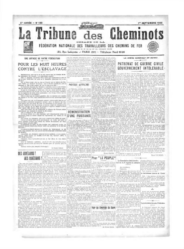 La Tribune des cheminots [confédérés], n° 122, 1er septembre 1922