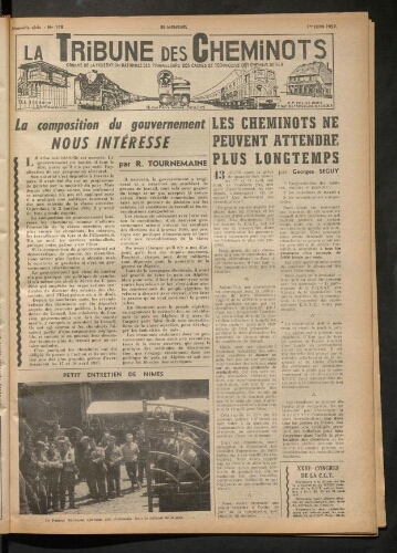 La Tribune des cheminots, n° 158, 1er juin 1957