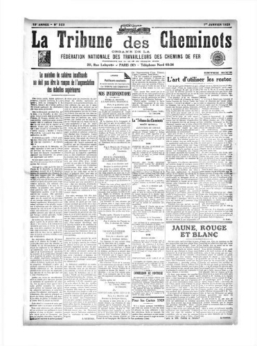 La Tribune des cheminots [confédérés], n° 323, 1er janvier 1929