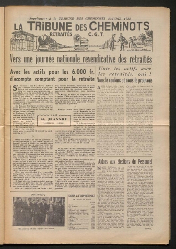 La Tribune des cheminots retraités CGT, supplément, Avril 1955