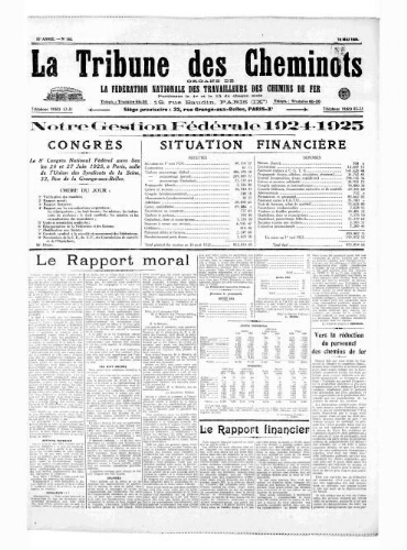 La Tribune des cheminots [unitaires], n° 183, 15 mai 1925