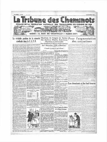La Tribune des cheminots [unitaires], n° 293, 15 décembre 1929