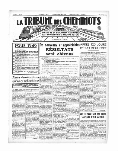 La Tribune des cheminots, n° 595, 1er janvier 1940
