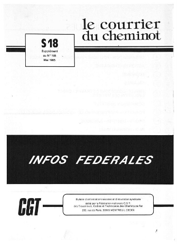 Le Courrier du cheminot, supplément n° 18 au n° 105, édition actifs, Mai 1985