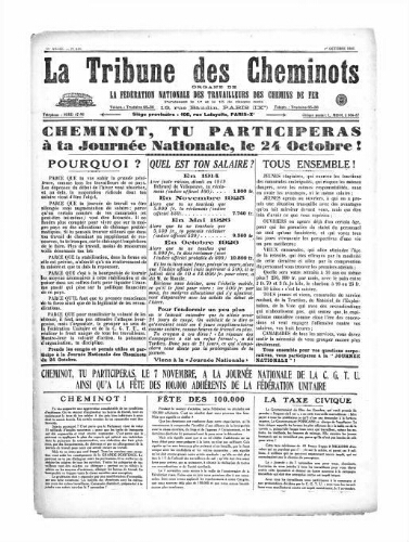 La Tribune des cheminots [unitaires], n° 215, 1er octobre 1926