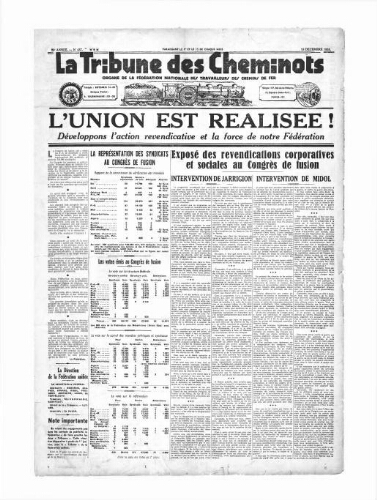 La Tribune des cheminots [unitaires], n° 437, 15 décembre 1935