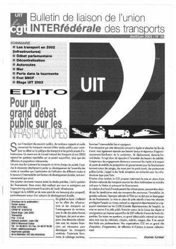 Bulletin de liaison de l'Union Interfédérale des Transports, n° 35, Avril 2003