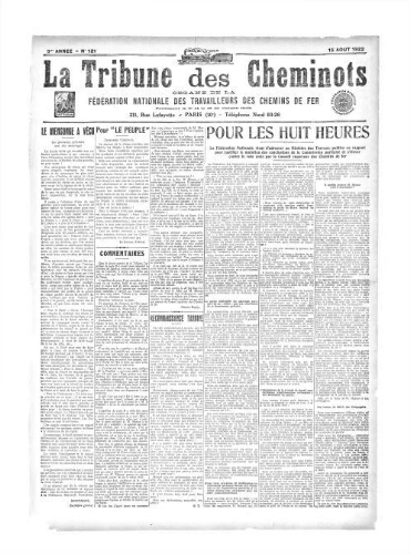 La Tribune des cheminots [confédérés], n° 121, 15 août 1922
