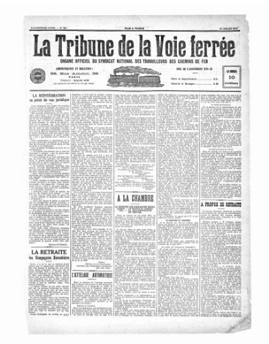 La Tribune de la voie ferrée, n° 831, 17 juillet 1914