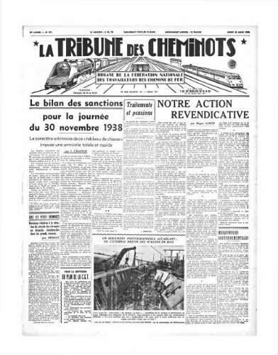 La Tribune des cheminots [édition 1 Vie des réseaux/régions], n° 581, 20 mars 1939