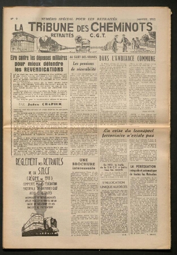 La Tribune des cheminots retraités CGT, supplément n° 9, Janvier 1952
