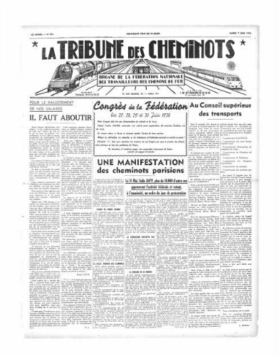 La Tribune des cheminots [édition 1 Vie des réseaux/régions], n° 561, 7 juin 1938