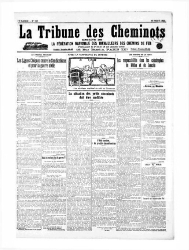 La Tribune des cheminots [unitaires], n° 117, 15 août 1922