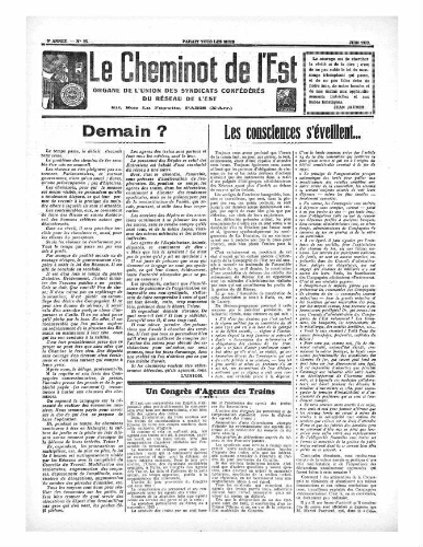 Le Cheminot de l'Est, n° 25, Juin 1933