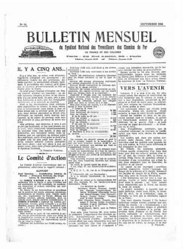 Bulletin mensuel du syndicat national des travailleurs des chemins de fer de France et des colonies, n° 14, Septembre 1915