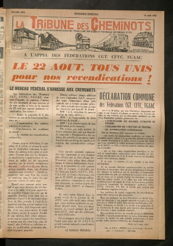 La Tribune des cheminots, numéro spécial, 16 août 1957