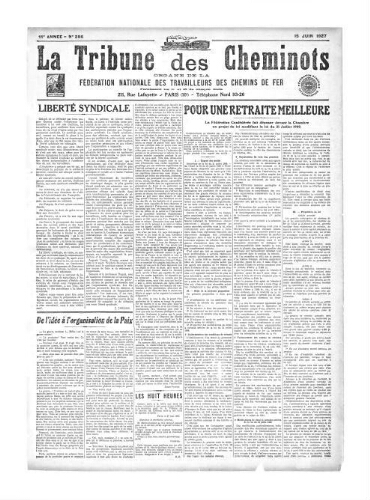 La Tribune des cheminots [confédérés], n° 286, 15 juin 1927