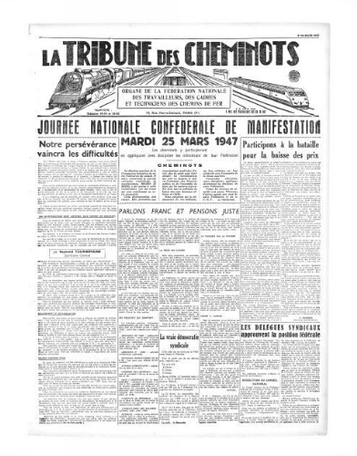 La Tribune des cheminots, [sans numérotation], 1er mars 1947 - 15 mars 1947