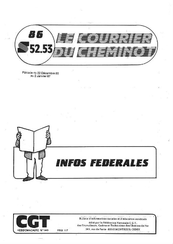 Le Courrier du cheminot, n° 140, édition actifs, 22 décembre 1986 - 2 janvier 1987, semaines 52 - 53