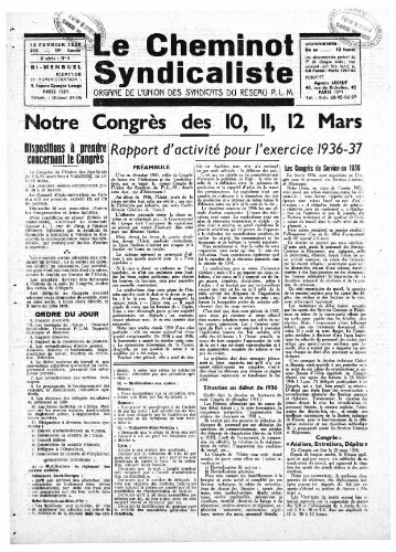Le Cheminot syndicaliste, n° 304 (n° 4 de l'année 1938), 15 février 1938