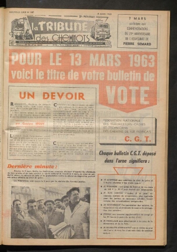 La Tribune des cheminots, n° 287, 4 mars 1963