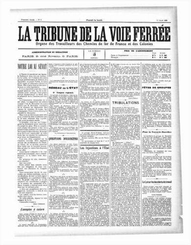 La Tribune de la voie ferrée, n° 6, 11 avril 1898
