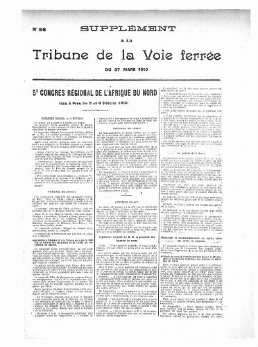 La Tribune de la voie ferrée, supplément n° 66, supplément au n° 608, 27 mars 1910