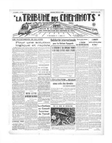 La Tribune des cheminots [édition 1 Vie des réseaux/régions], n° 534, 22 mai 1937