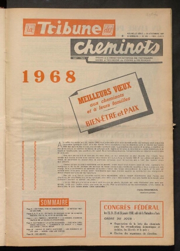 La Tribune des cheminots [actifs], n° 392, 29 décembre 1967
