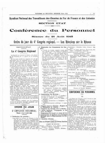 Bulletin mensuel du syndicat national des travailleurs des chemins de fer de France et des colonies, supplément au n° 20, Mars 1916