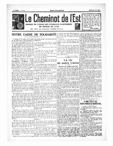 Le Cheminot de l'Est, n° 15, Juin 1930 - Juillet 1930