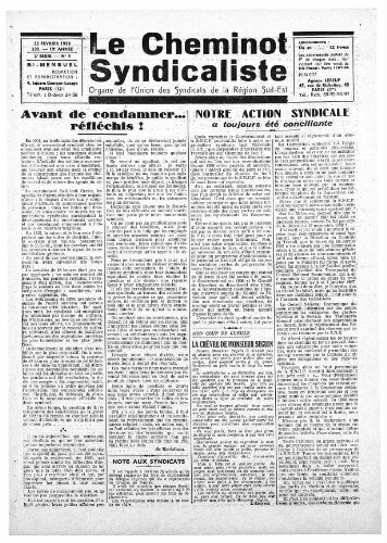 Le Cheminot syndicaliste, n° 330 (n° 4 de l'année 1939), 25 février 1939