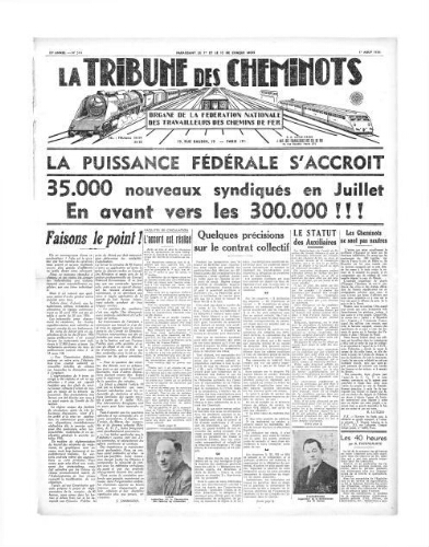 La Tribune des cheminots, n° 514, 1er août 1936