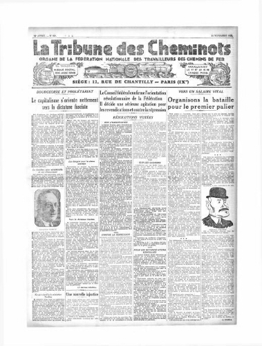 La Tribune des cheminots [unitaires], n° 291, 15 novembre 1929